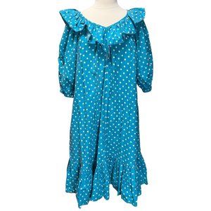 Vintage aqua and white polka dotted housedress